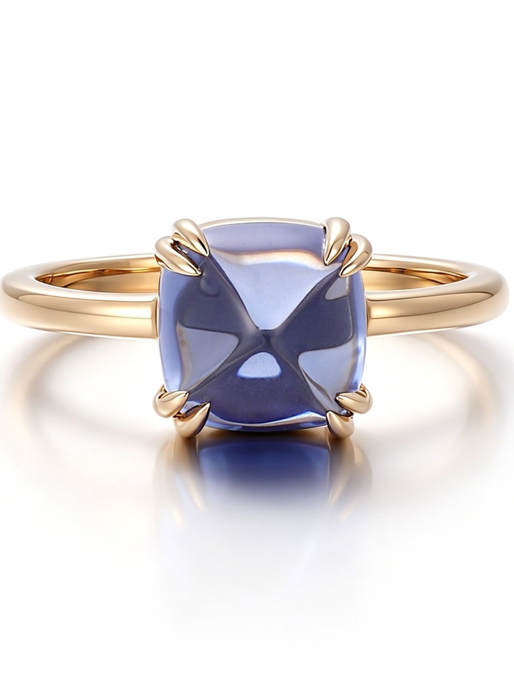 Gold Ring with Blue Cushion Gemstone